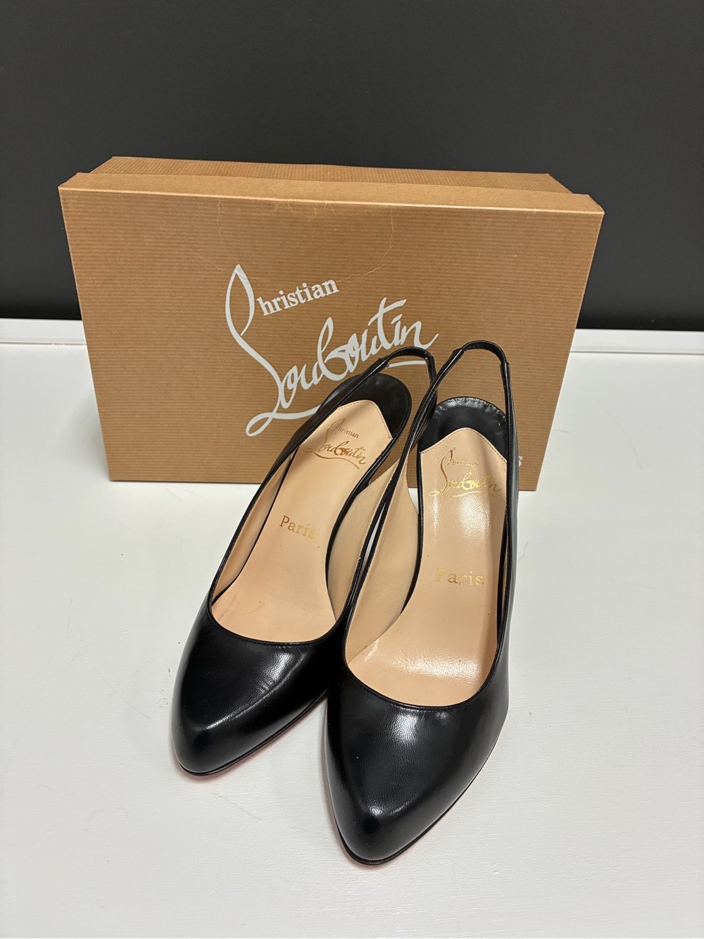 Christian Louboutin NWT Black Leather Slingback Pumps